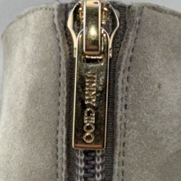 Jimmy Choo Taupe Suede Ankle Booties 37.5 (7.5US) High Heel Stiletto Zip Italy - Picture 9 of 15